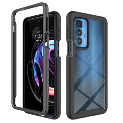 Rugged Shockproof Transparent Armor Dual - Layer Case - Motorola Edge 20 Lite (Black)