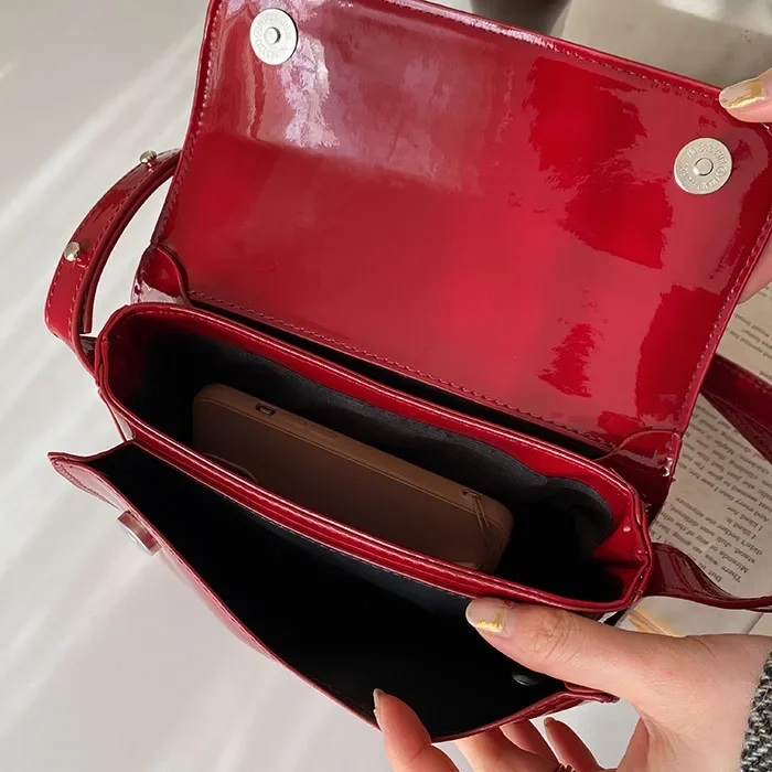 Vintage Bag Red Patent Leather Women's Shoulder Bag Fashion