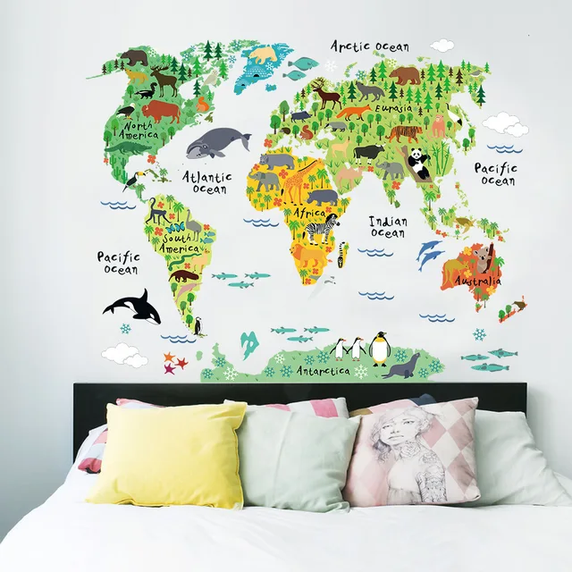 Animals World Map DIY Wall Stickers: A Fun and Educational Addition to Any Kid s Room