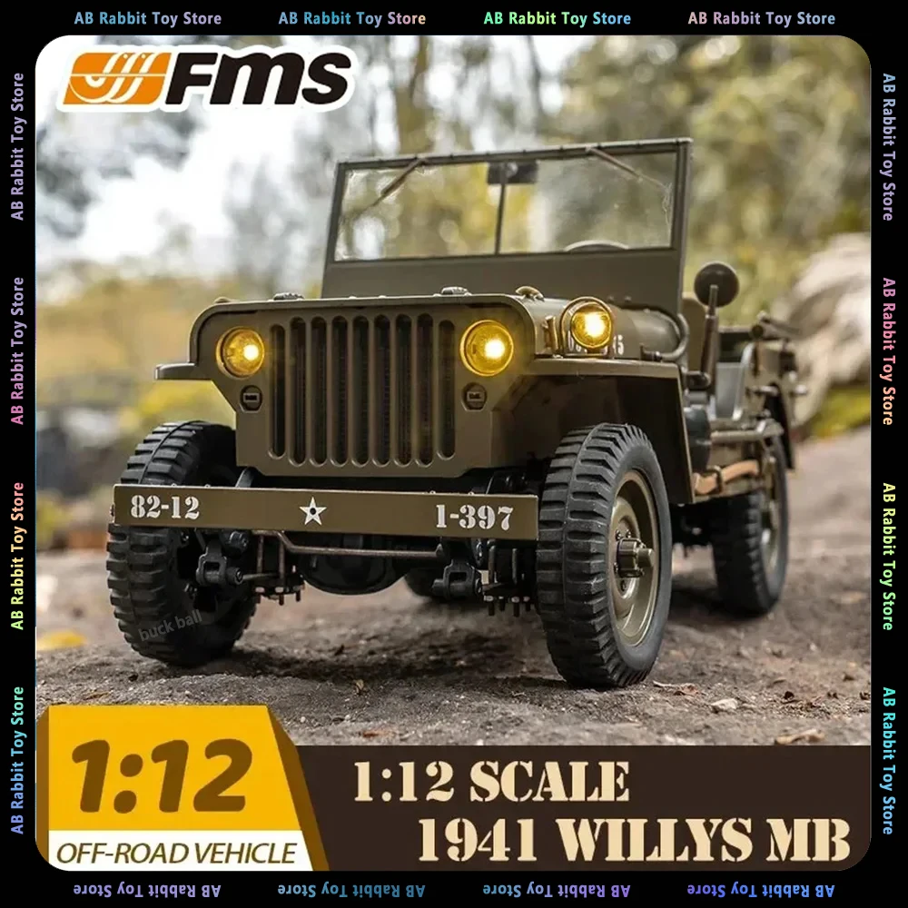 

1/12 FMS Радиоуправляемая машина 1941 Willys Mb Rtr зеленая джип-машина 2,4g 4wd Rtr краулер скалолазание масштаб военный грузовик багги Модель игрушка для взрослых подарки