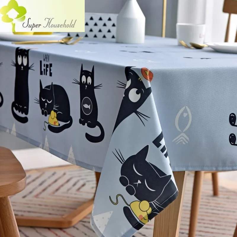 Cartoon Cat Printed Table Cloth Rectangular Wedding Party Hotel Tablecloth Waterproof Cover