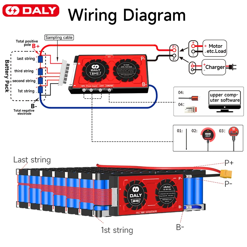 Li-íon Esperto de Daly com bt para a Bateria 18650 Lifepo4 16s 48v Bms 3s 4s 12v 7s 8s 24v 10s 36v 13s 20s 80a 100a 150a 200a 250a 500a - Image 4