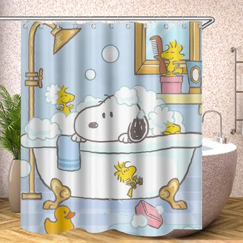 Snoopy Anime Divertente e carino Schermo per doccia Tenda da bagno Accessori per WC Set da bagno Set completo di lusso 1
