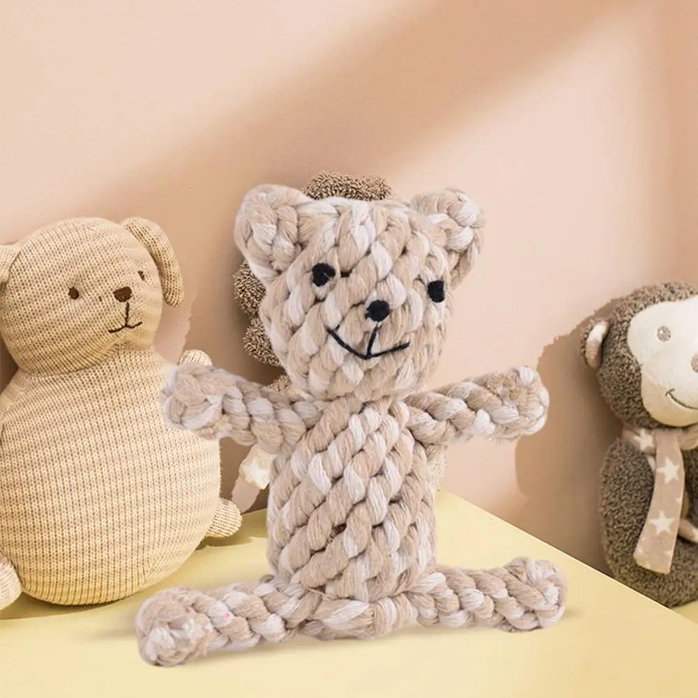 

Puppy Teething Aid Sofa Protector for Pets Safe Durable Dog Rope Toys for Chewers Woven Bear Design for Teeth for Small