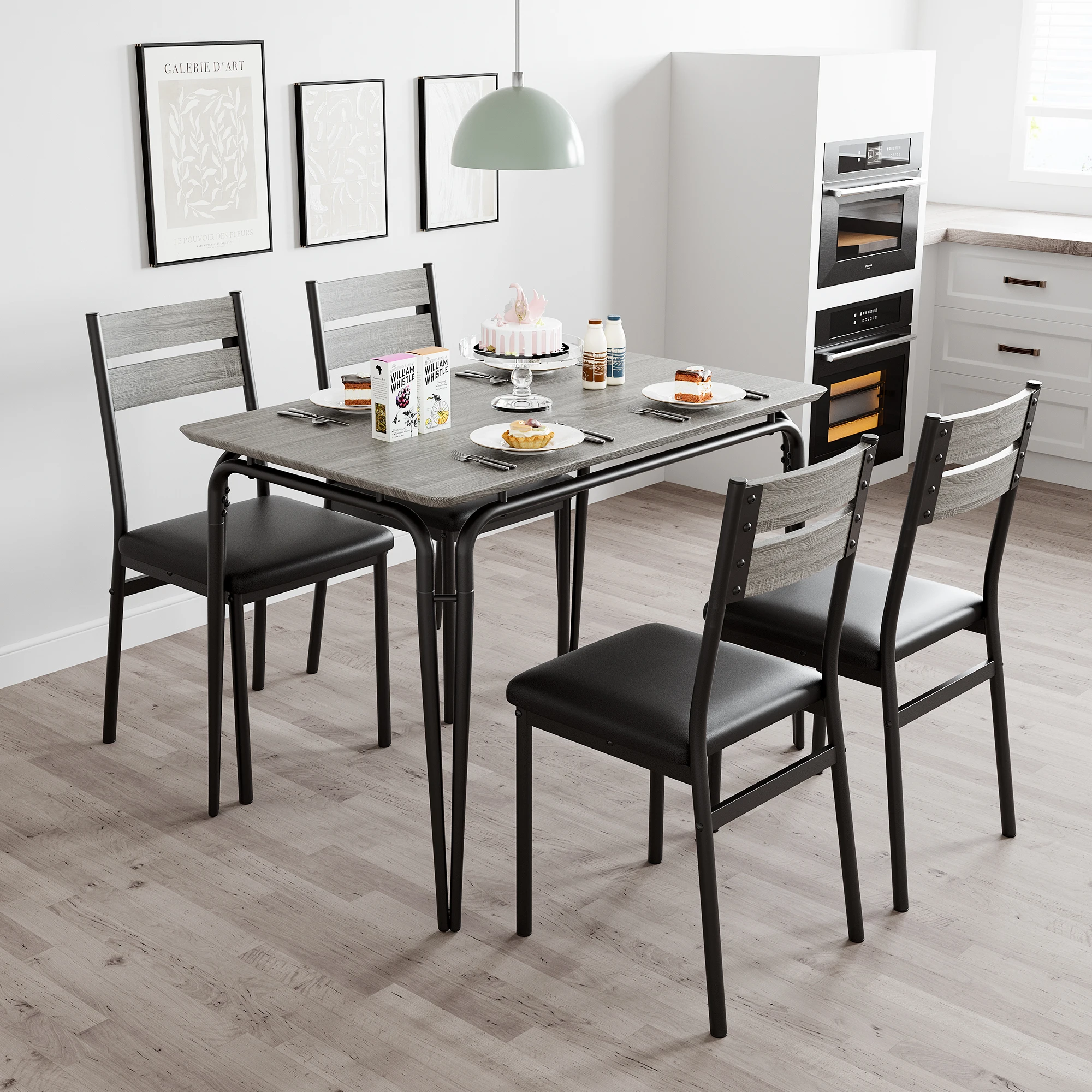 5-Piece Modern Dining Table Set for 4, Rectangular Kitchen Table with 4 Chairs 1