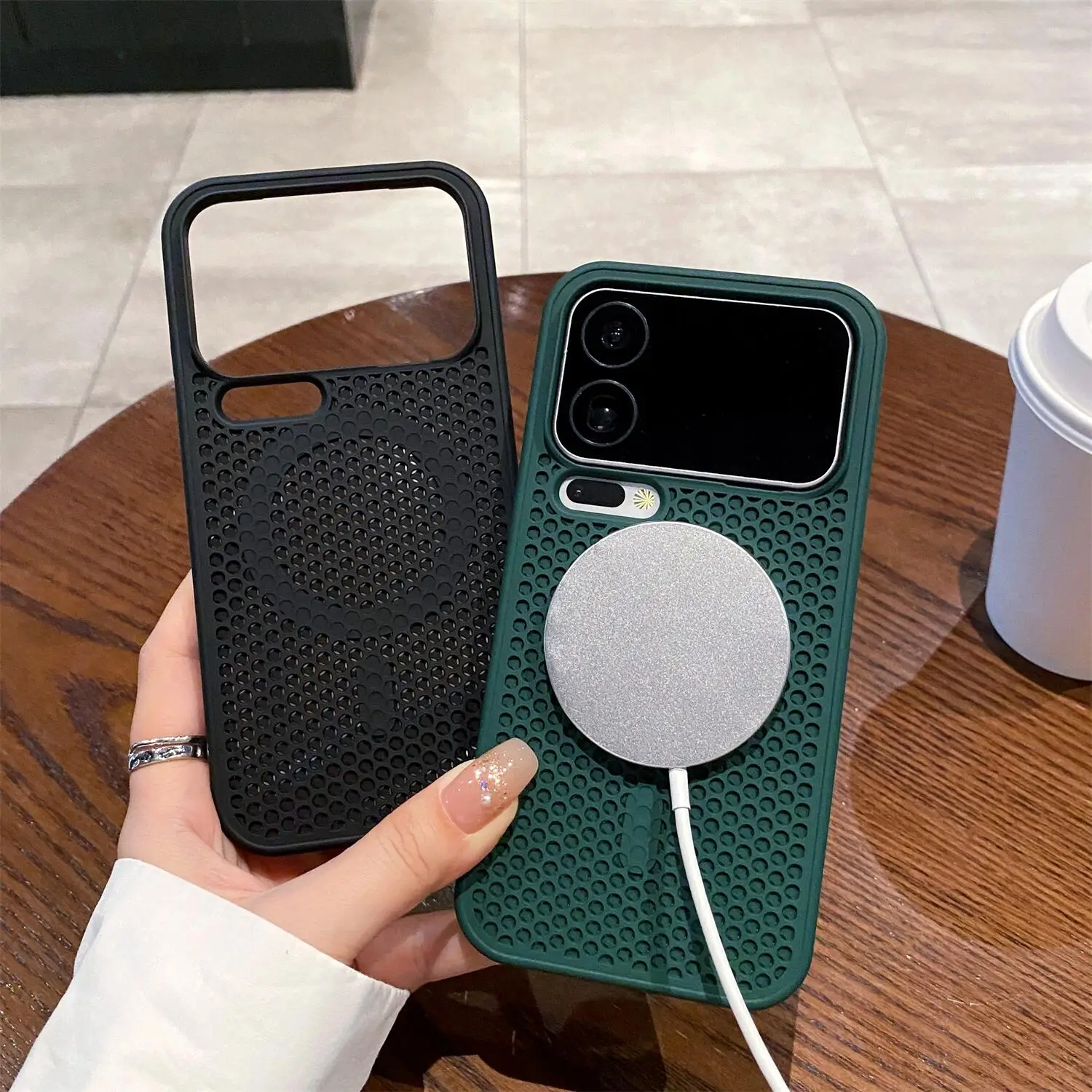 Honeycomb Mesh Heat Dissipation Phone Case with Magsafe Magnetic Hard Back and Silicone Cover