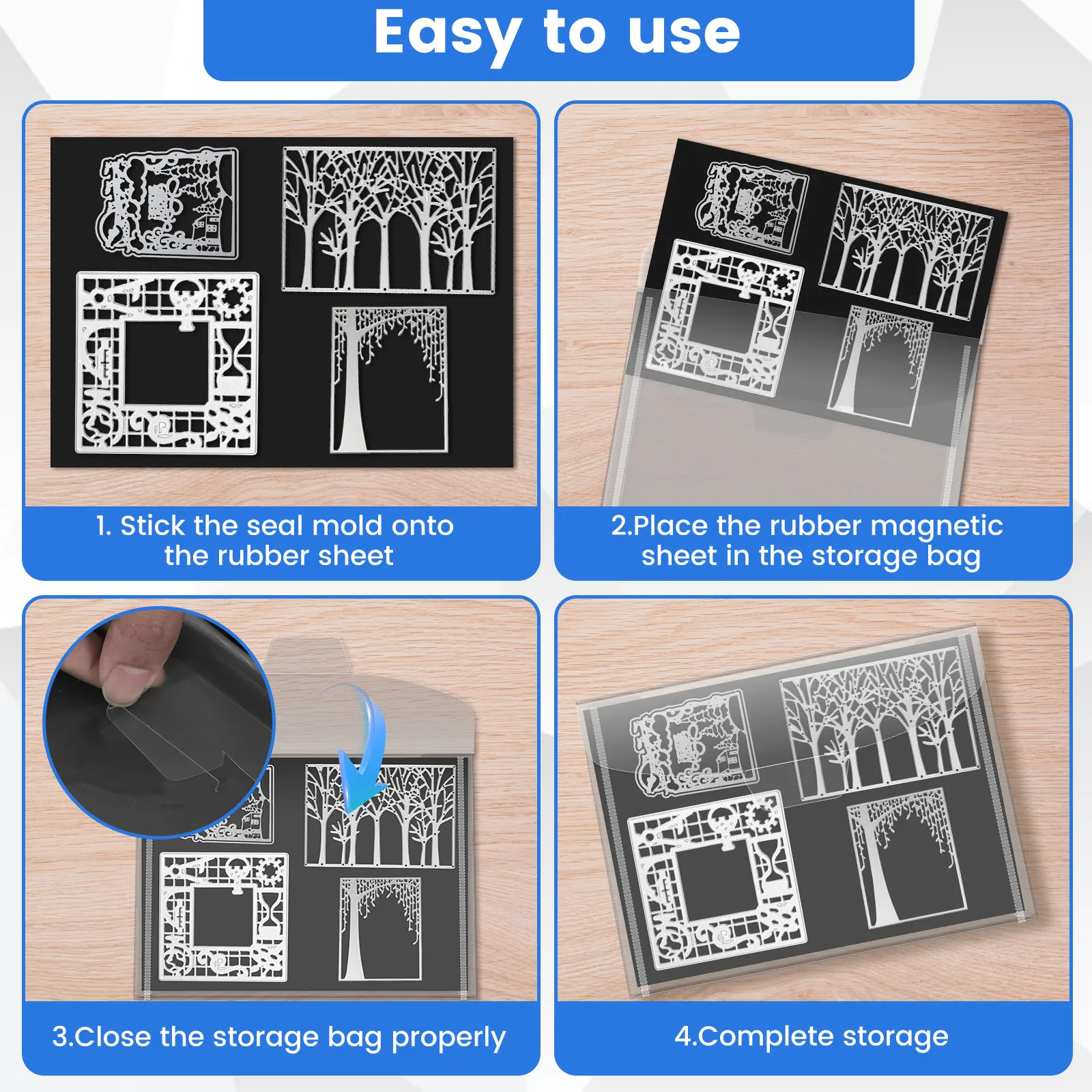 10Pcs Stamp Die Cut Bag 10 Rubber Magnetic Sheets Resealable Cutting Dies Stencil Oragnizer Clear Reusable Plastic Die Pocket