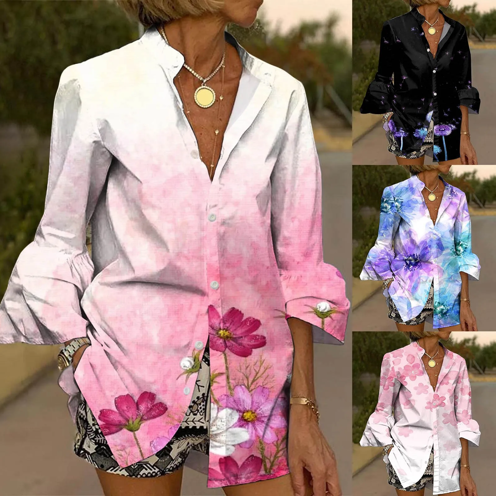 

Рубашка женская с отложным воротником, деловая Повседневная Блузка со складными манжетами, V-образным вырезом, в винтажном стиле, уличная одежда, деловой стиль