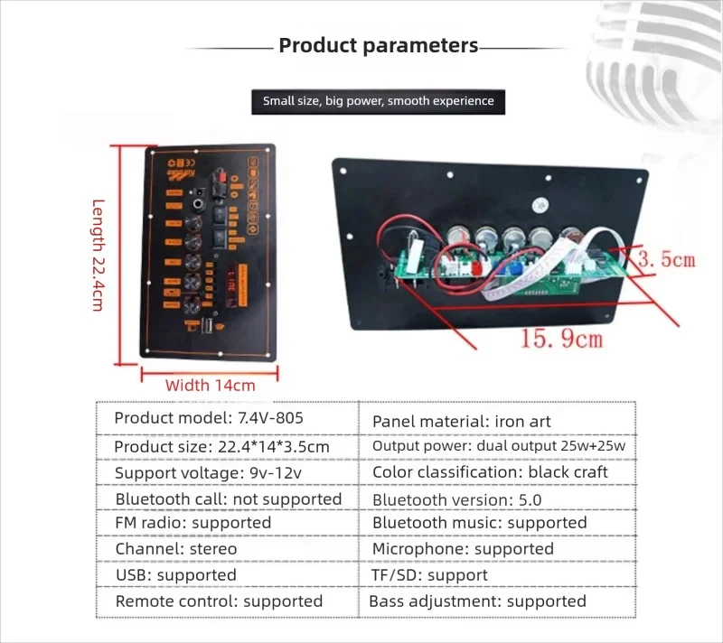 7.4V-805 Bluetooth Amplifier Board 25W+25W Bluetooth 5.0 Dual Channel Support AU