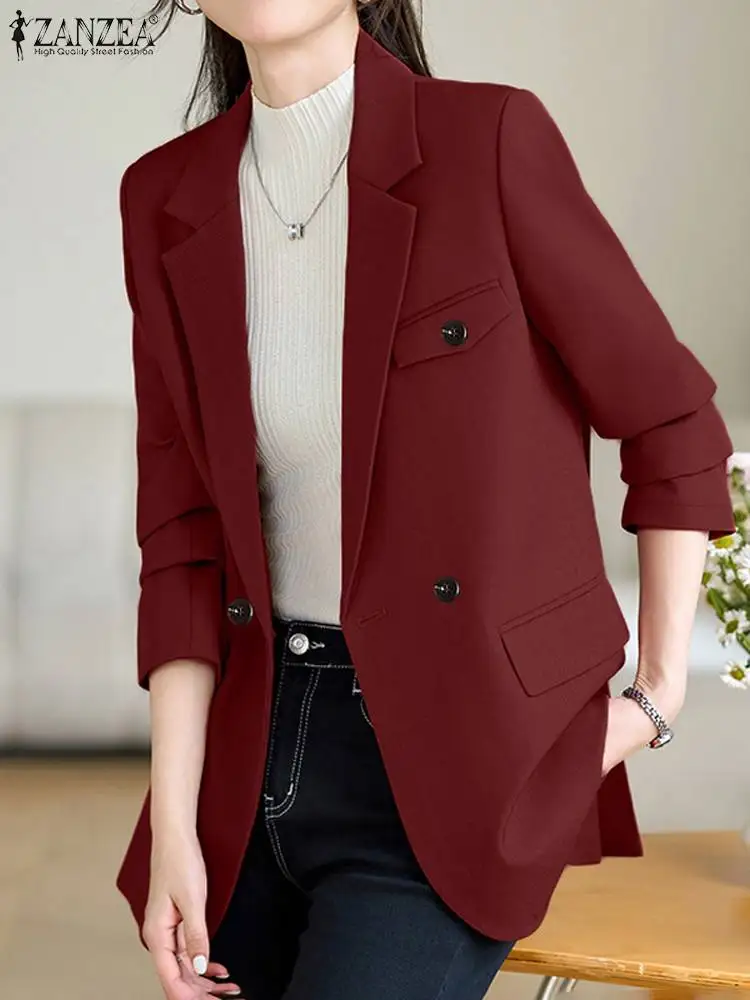 Women Autumn OL Work Blazer Suits Elegant Long Sleeve Solid Coats ZANZEA Fashion Lapel Neck Buttons Down Jackets Streetwear
