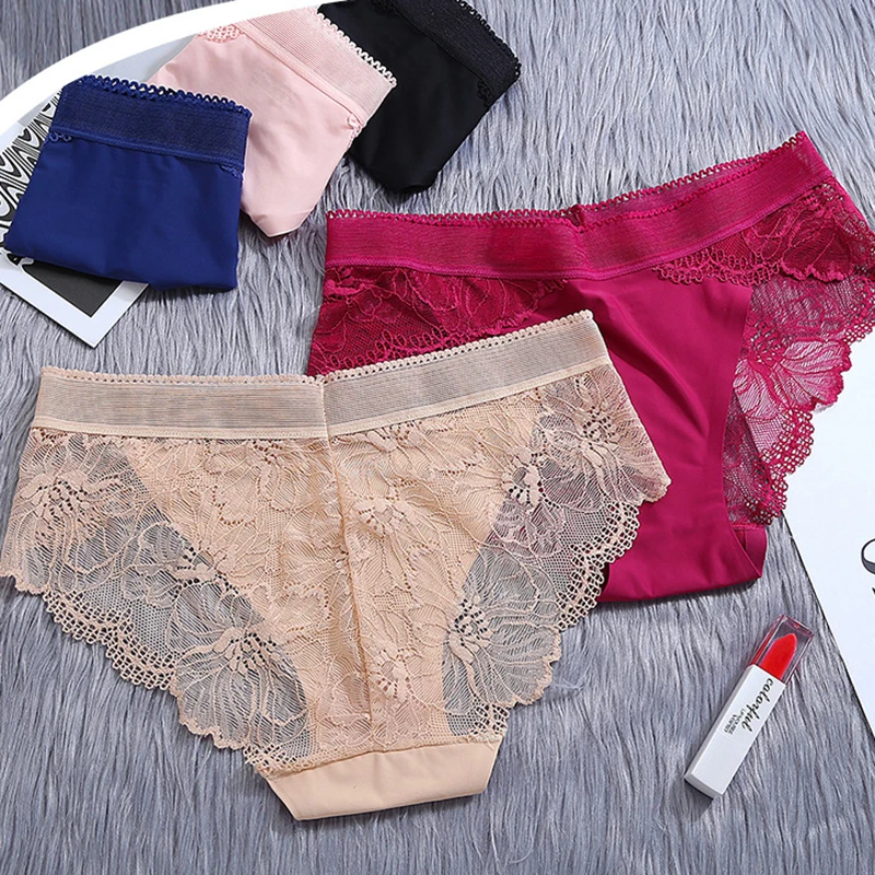 

1Pcs Woman Panties Sexy Lace Seamless Mid-waist Underwear Transparent Underpants Breathable Nylon/Spandex S/M/L/XL