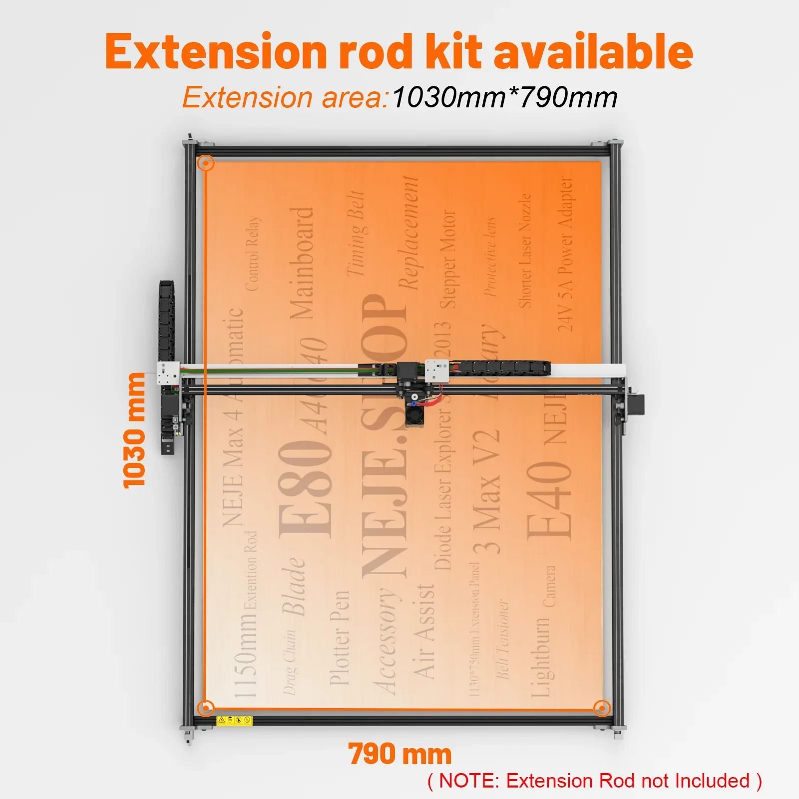 NEJE riel YC1150, extensión de Y-AXIS de 1150MM, perfil de aluminio negro para 2s /3/4Max ,PRO, grabador láser/cortador