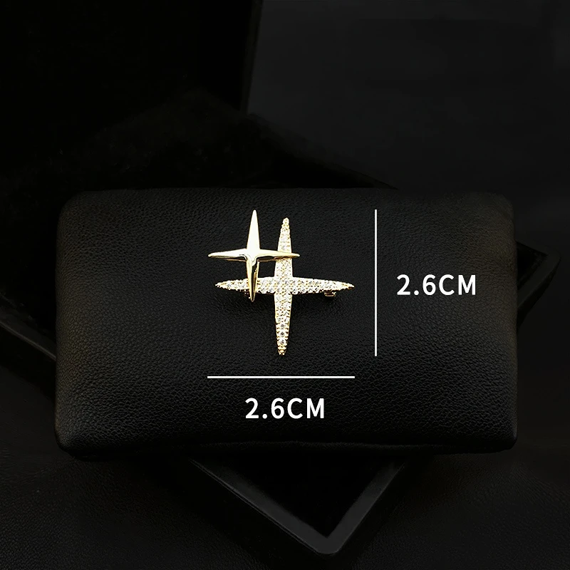 Cross Shaped Star Brooch Men's Suit Neckline Decoration Small Collar Pin Women High-End Anti-Exposure Ornament Zirconia Jewelry
