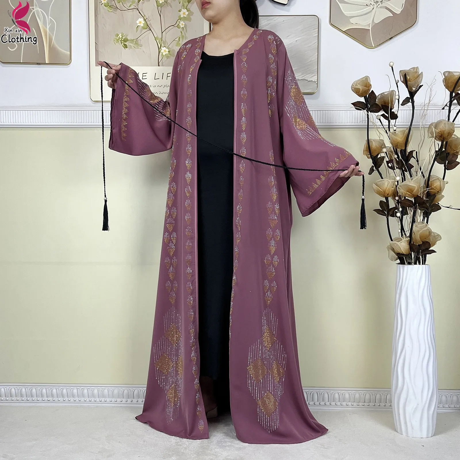 2025 Latest Fashion Women Elegant Dresses Long Sleeve Chiffon Dubai Women Robe Zipper Cardigan African Abaya Tradition Clothing 6
