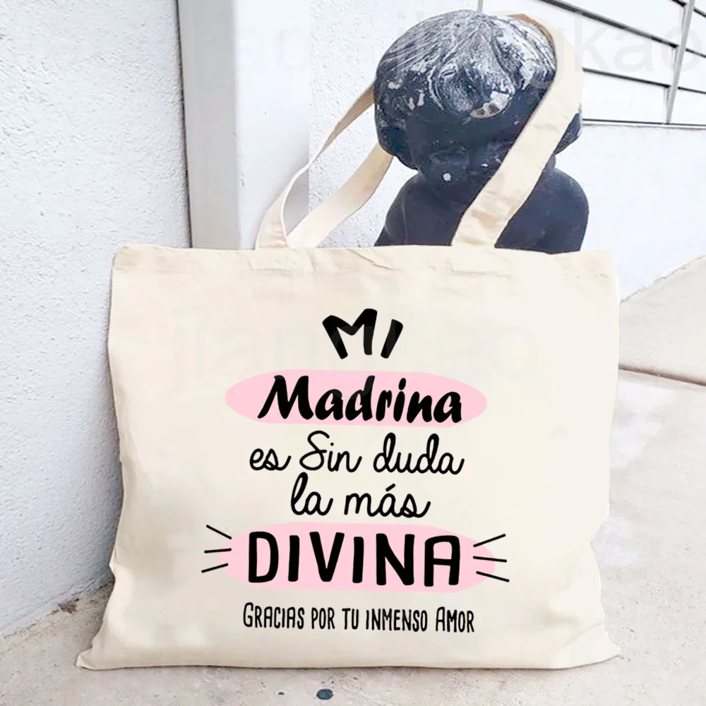 Spanish Printed Tote Bag Women Shopping Canvas Shoulder Bag Gift for Godmother
