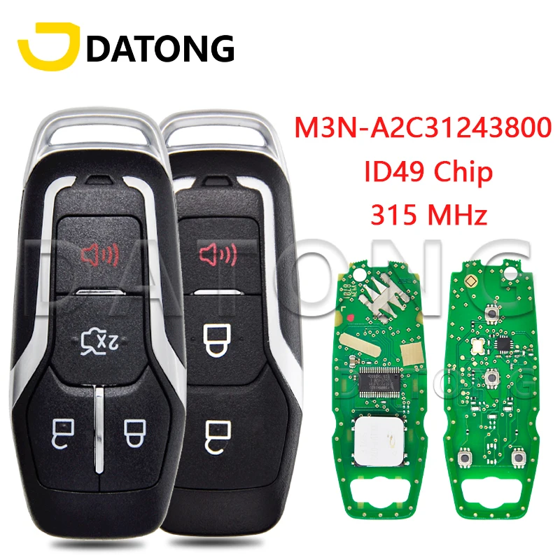 

Datong World Car Remote Key For Ford Explorer Fusion Edge Mustang M3N-A2C31243800 ID49 Chip 315MHz Keyless Go Promixity Card
