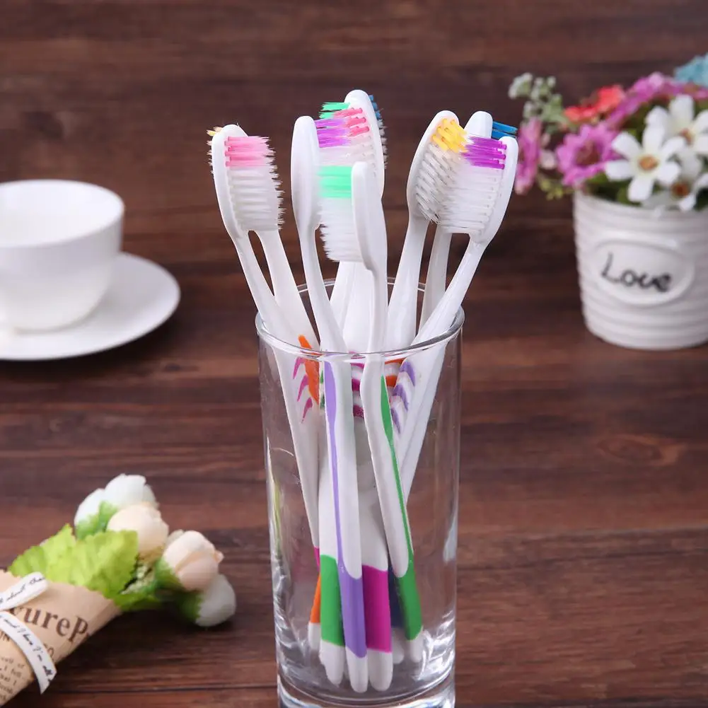 10pcs/pack Whitening Toothbrushes Easy Grip Handle Clean Toothbrush Gingiva Protection Adults Toothbrush for Dental Oral Care