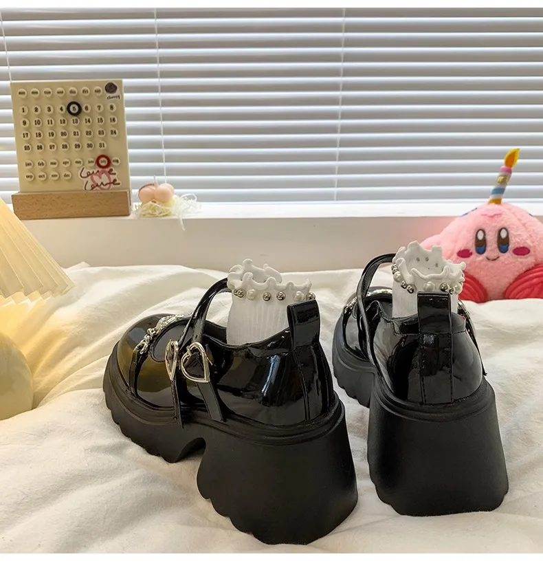 Mary Janes Shoes for Women's Pumps Medium Heel Platform Heels Kawaii Lolita Fashion Round Toe Girls School Gothic  6