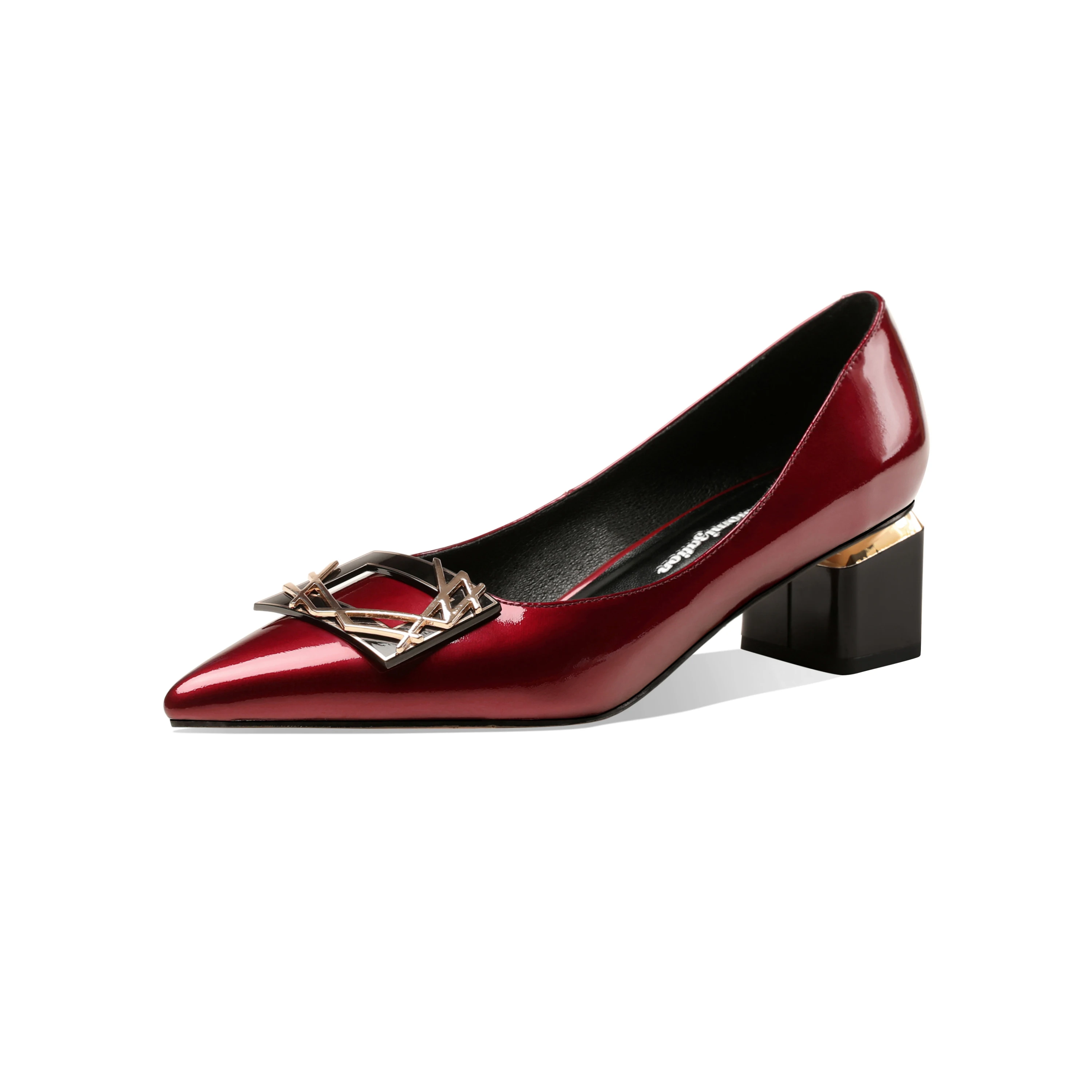 

Mstyle Metal Square Pattern Glossy Patent Leather Handmade Pumps for Women Pointed Toe Chunky Heel Dress Office Heeled Loafers