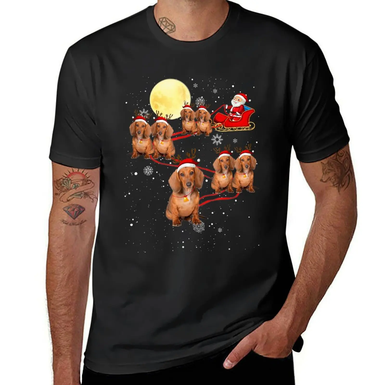 

Dachshund Dog Santa Sleigh Reindeer Christmas Funny Xmas T-shirt plain korean fashion vintage mens workout shirts