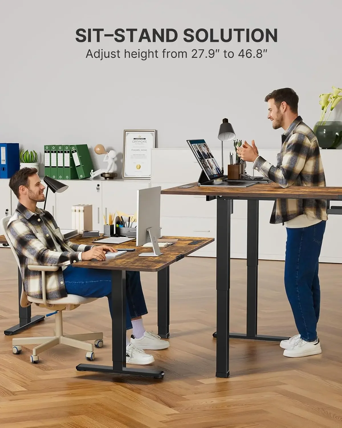 Marsail Standing Desk Adjustable Height with 4-in 1 Electical Outlet, L Shaped Electric Standing Desk with Headphone Hook, Stand