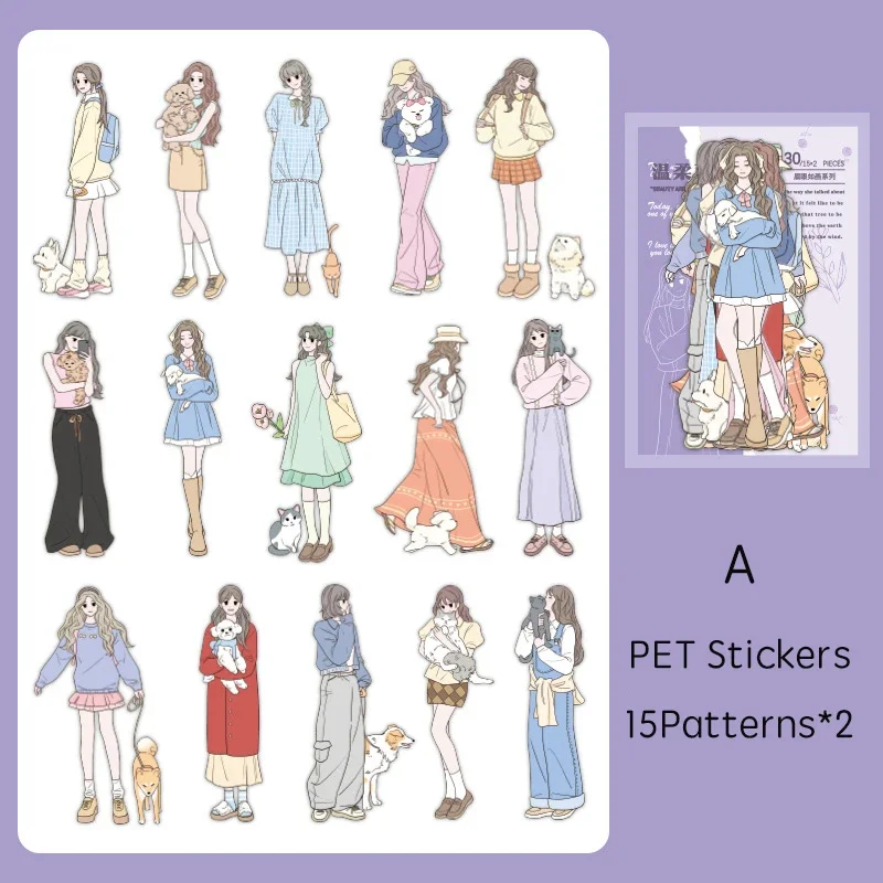 30개/팩 PET 스티커 꽃 소재 DIY 스크랩북 장식 정크 저널 콜라주 문구 예술 스티커