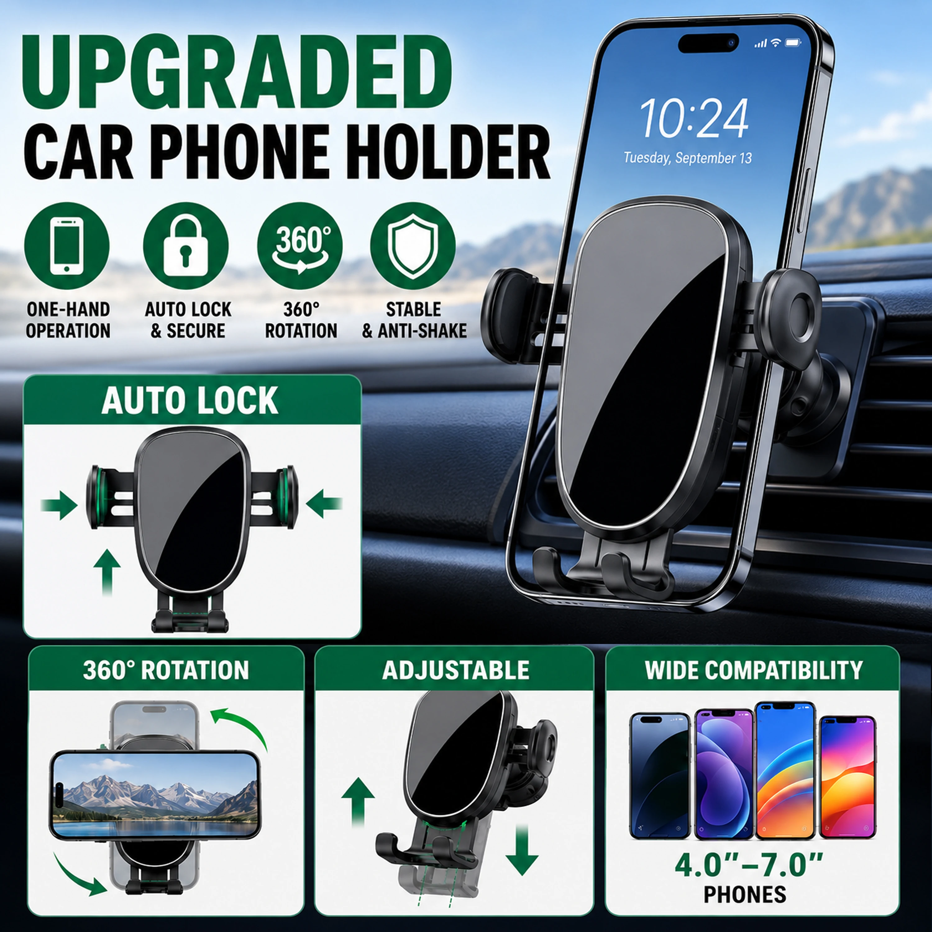 GMC Yukon 2025 2026 2027 LHD용 휴대폰 거치대, 차량 내부 홀더, 안정적인 지지대, 범용 자동차 액세서리