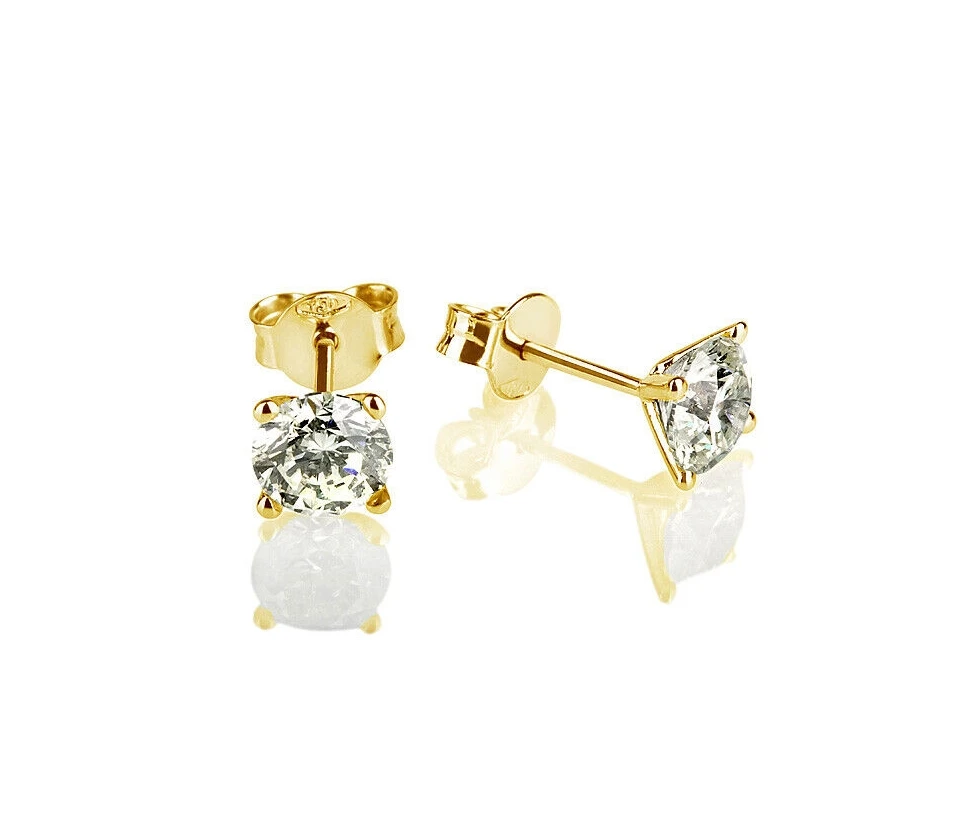 

Diamond Earrings Stud Round EF VS2 0.5ct Each Total 1ct Grown Lab Created CVD HPHT Diamond 14K Yellow Gold IGI GEMID Certificate