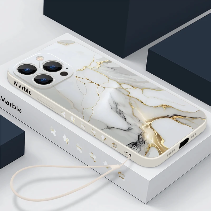 Luxurious Colorful Marble Shockproof Lanyard Phone Case Cover
