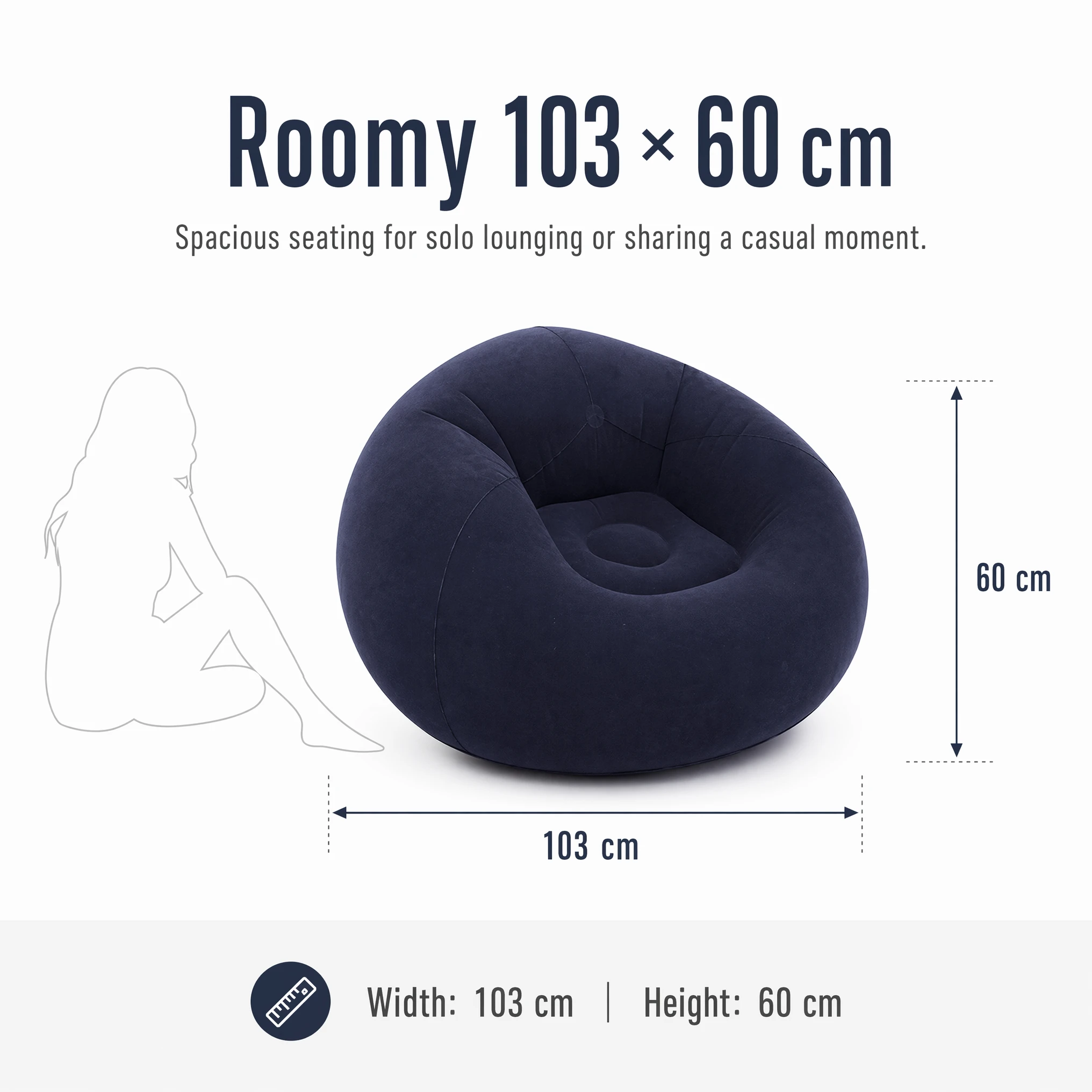 Flocking Inflatable Ball Sofa Portable Round Air Bean Bag Chair Foldable Leisure Inflatable Couch for Bedroom Living Room Indoor Home Furniture