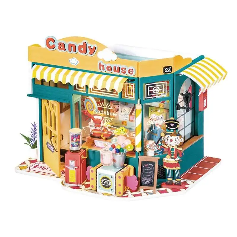 

DG158 Robotime Rolife Handmade DIY Kits Rainbow Candy House Miniature Dollhouse Wooden 3D Puzzles