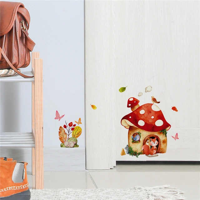 Rajzfilm Róka Nyúl Gomba Ház Fali Matrica Gyerekeknek Szoba Hálószoba Dekoráció Falfestmény Háttérkép Óvoda Állatok Matricák - Image 2