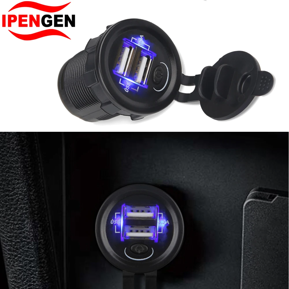

Quick charg Dual USB Car Charger with Panel Waterproof Power Adapter Socket Outlet for 12V/24V Vehicle Boat Truck Motorcycle