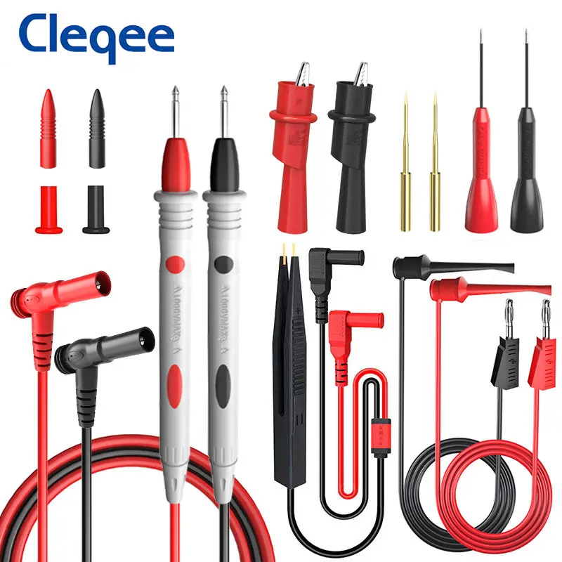 

Cleqee P507D Multimeter Test Leads Kit 4mm Banana Plug Alligator Clip Test Hook Wire Automotive Piercing Probe Tweezer Cable
