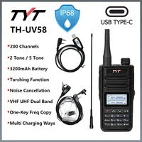 TYT TH-UV58 IP68 Waterproof 10W Power UHF VHF Walkie Talkie 3200mAh Battery USB Type-C Charging Support 200 CH Radio TYT TH UV99 1