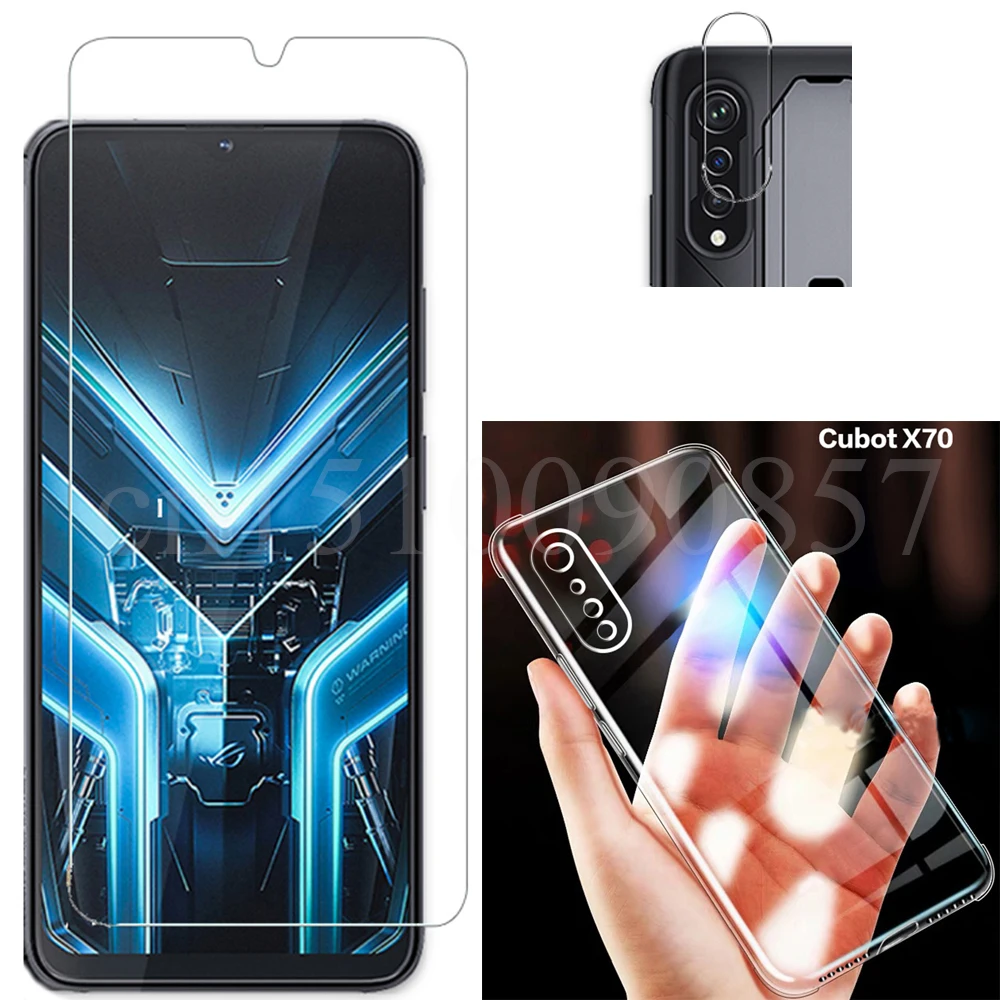 3in1 Screen Protector with Glossy Case For Cubot X70 Clear Soft TPU Back Phone Cover For Cubot X70  6.58inch Tempered Glass