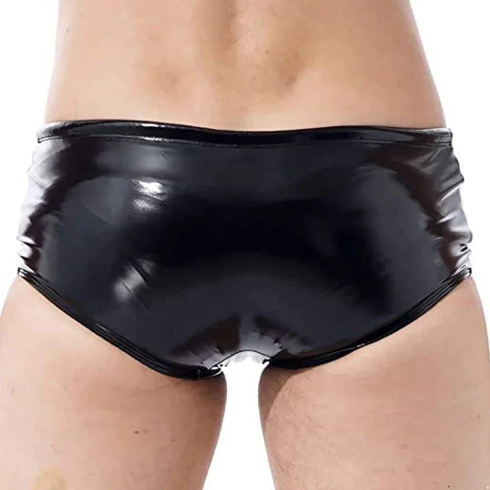 Men Bulge Pouch Pole Dance Patent Leather Shorts Wet Look Leather Boxers Underwear Sexy Night Clubwear Drawstring Boxer Shorts