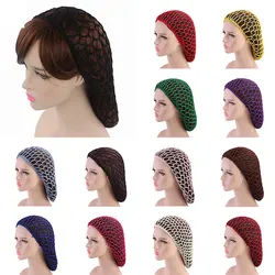 Wide Band Mesh Snood Hair Net Headbands Lady Turban Hair Accessories Women Soft Rayon Crochet Hairnet Oversize Knit Hat Cap