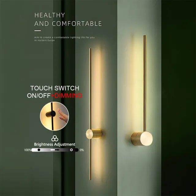 โคมไฟติดผนัง LED โมเดิร์น 2/1 ชิ้น 350 °   สวิทช์สัมผัสโคมไฟติดผนังยาวสําหรับห้องนั่งเล่นโซฟาพื้นหลัง Wall Sconce โคมไฟ 1