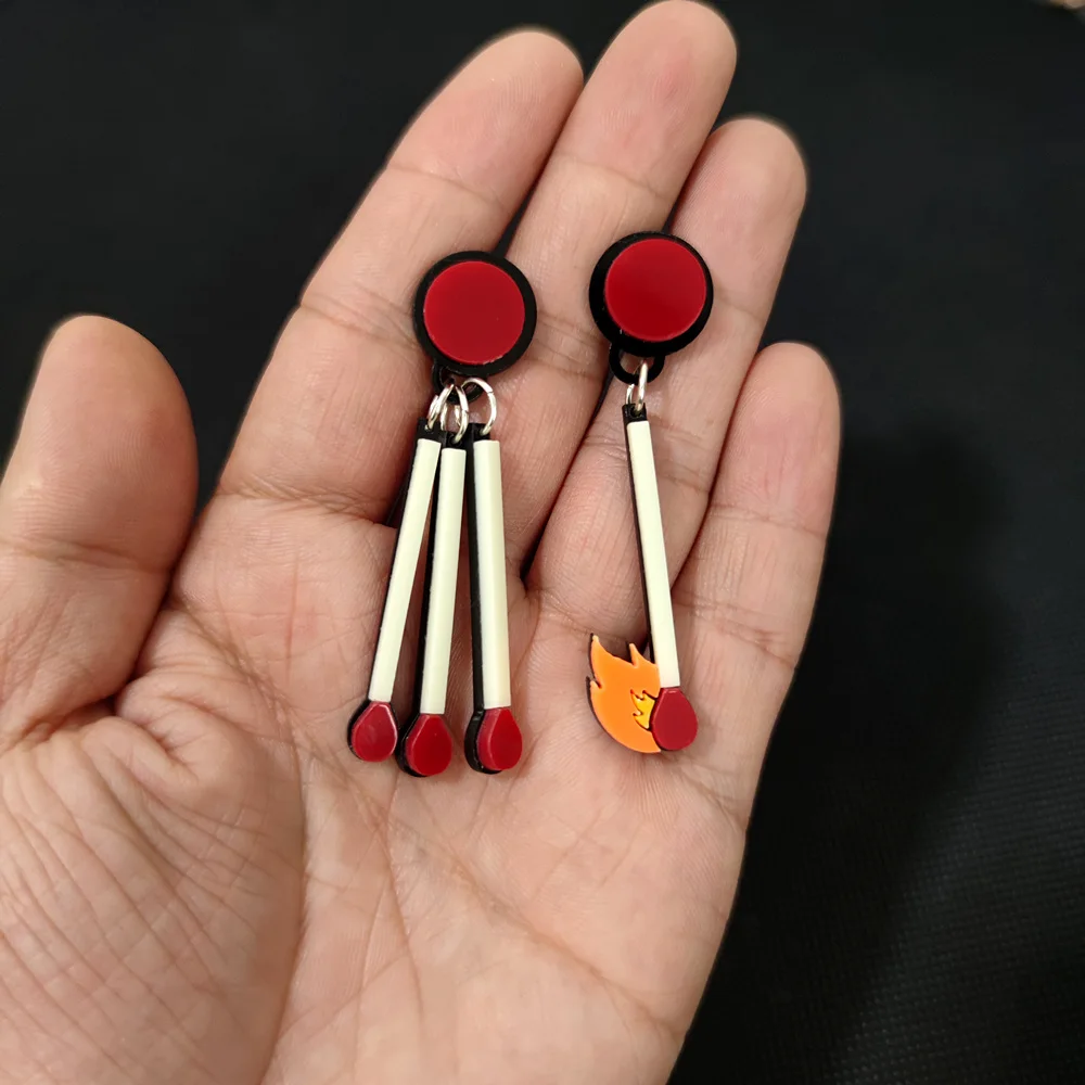 KUGUYS Matchstick-Ohrringe für Damen, Acryl, neuartig, modisch, lustiger Schmuck, Cosplay-Zubehör – Detail 8