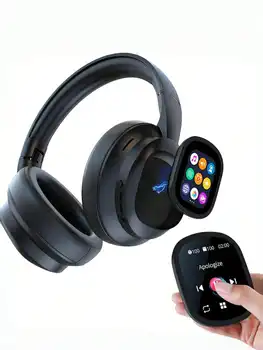 AI Translation Wireless Headphones, Magnetic LCD Touch Screen, Foldable Retractable Design, Real-time 115 Languages Translation, BT6.0, Multi-functions for Photo, Flashlight, Alarm & Voice Recording, AUX Wired Supported 1