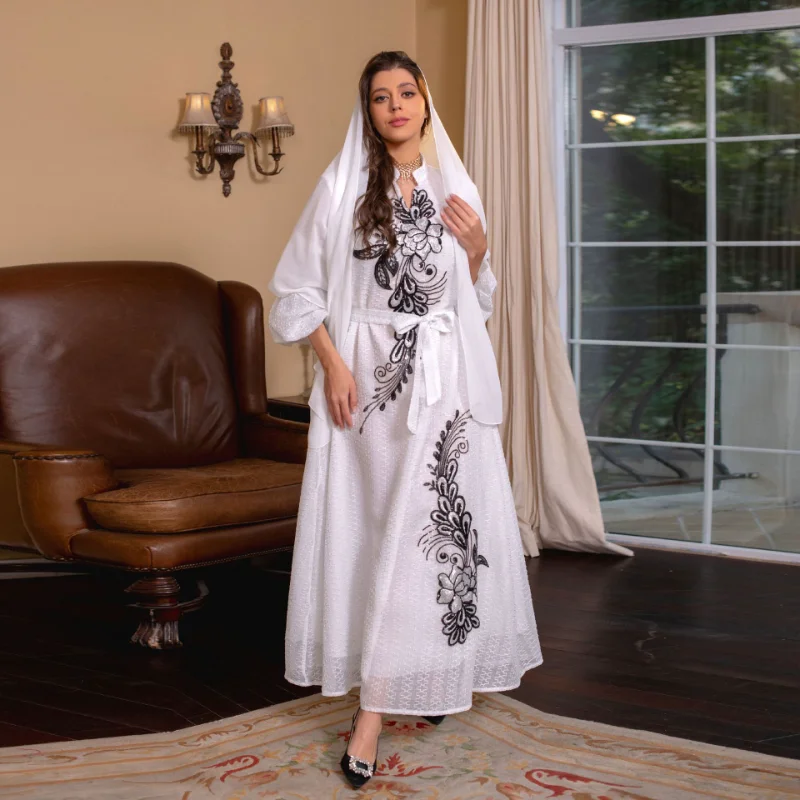 2023 Islam Abaya Dress New V-neck Long Sleeve Abayas for Women Slim Dress for Dubai Women Satin Solid Robe Femme Islam Clothing