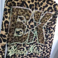 Fat people wear a 300-pound oversized rhinestone diamond women's turtleneck T-shirt thick leopard print long-sleeved top - Image 2