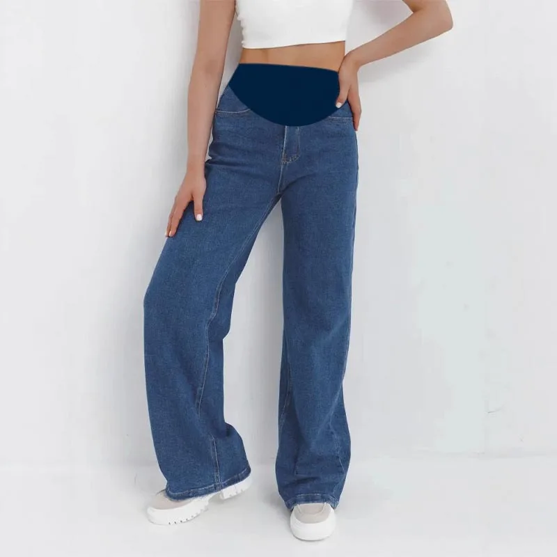 Maternity Pants Spring/Fall Denim Pants Plus Size Wide Leg Pants Outerwear Straight Leg Maternity Pants