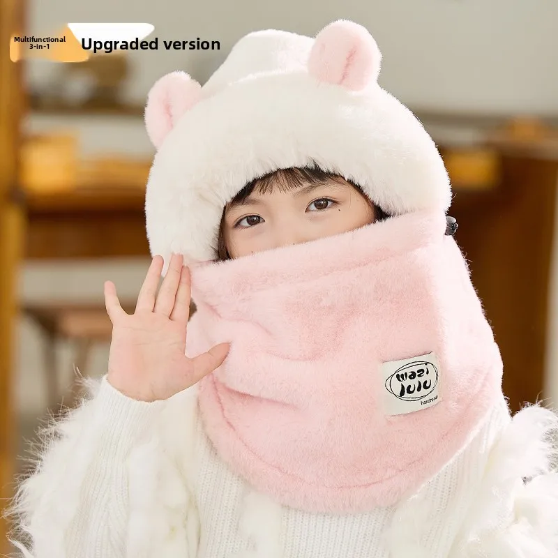 Kids' earflap beanie - light pink [thick plush & helmet compatible]