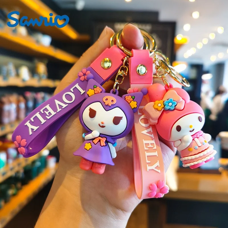 

Sanrio Melody Kuromi Cartoon Keychain Anime Figures Hello Kitty Cinnamoroll PVC Action Figure Dolls Pendant Keychains Toys Gifts