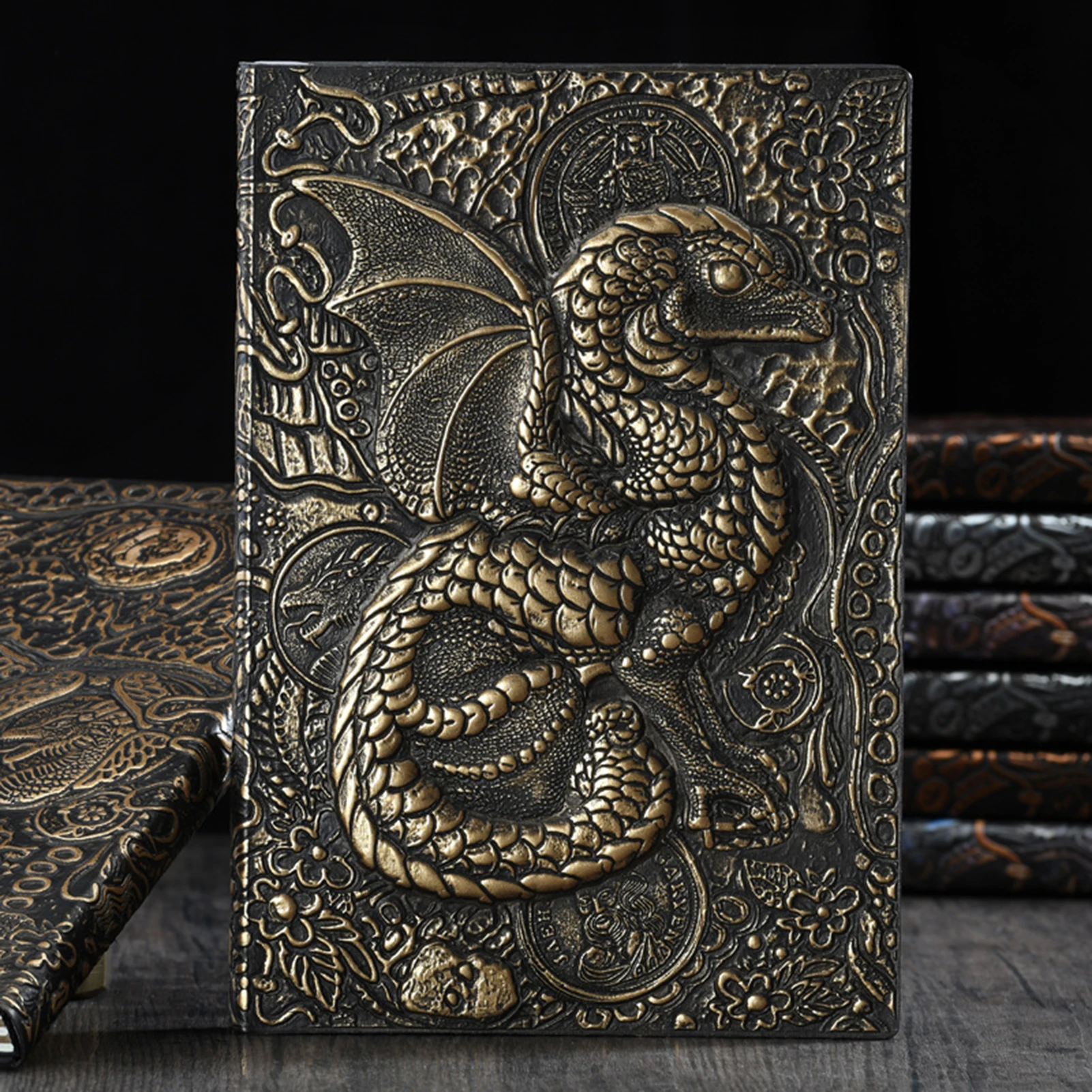 3D Flying Dragon Journal Embossed Writing Notebook Handmade Leather Cover A5 Notebooks Gift for Men Travel Thoughts Notes Poetry