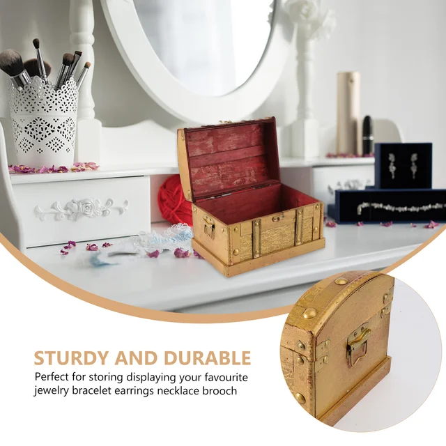 Doboz Fa Ékszer -Tároló Szervező Vintage Dekoratív Reteszelő Otthoni Dekorációhoz, Ajándék Gyermekeknek Felnőtteknek - Image 4