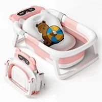 Baby Tub With Soft Cushion And Thermometer Foldable Baby Bathtub With Drain Hole Durable Foldable Baby Bath Tub Newborn To Toddl 1