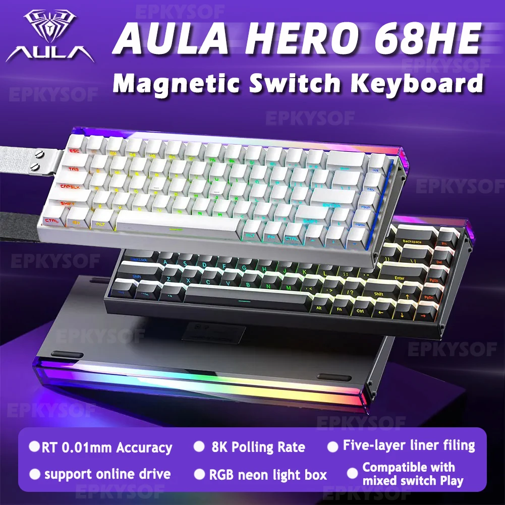 AULA HERO 68HE Magnetic Switch Keyboard RGB Gaming Mechanical Keyboard Rapid Trigger 8K Return Wired Esports Custom Keyboard 1